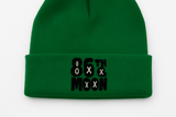 Green beanie with white background